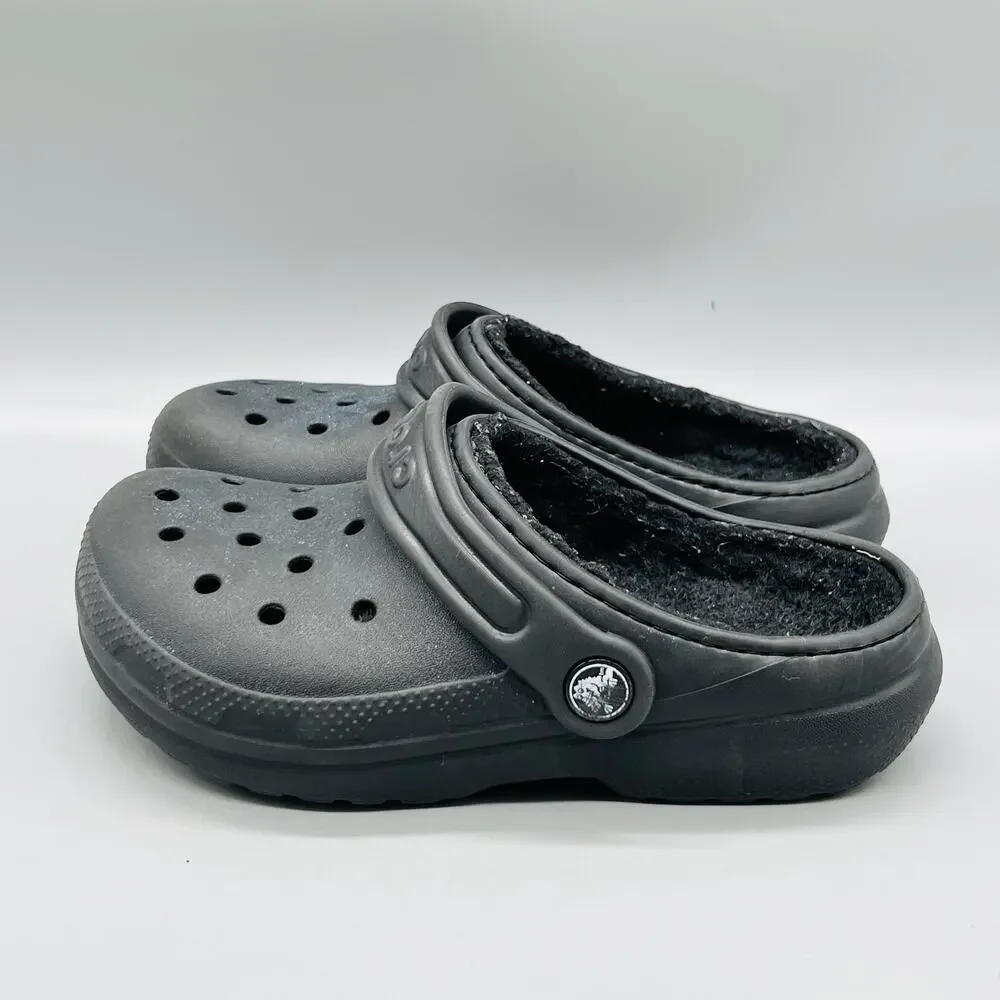 Crocs Shoes Boys 1 Black Dual Comfort Classic Lined Clog Slip On Slipper Warm